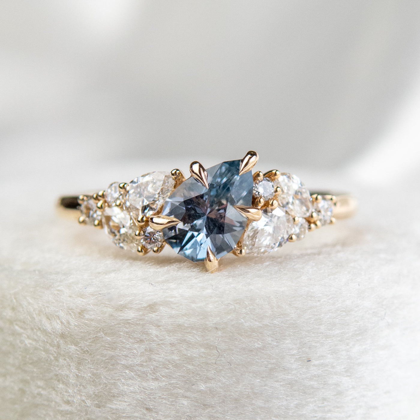 Light Blue Sapphire Diamond Cluster Ring