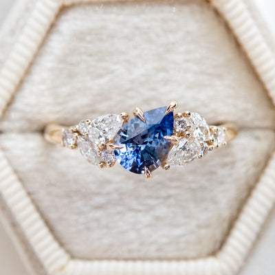 Blue Sapphire Diamond Cluster Ring