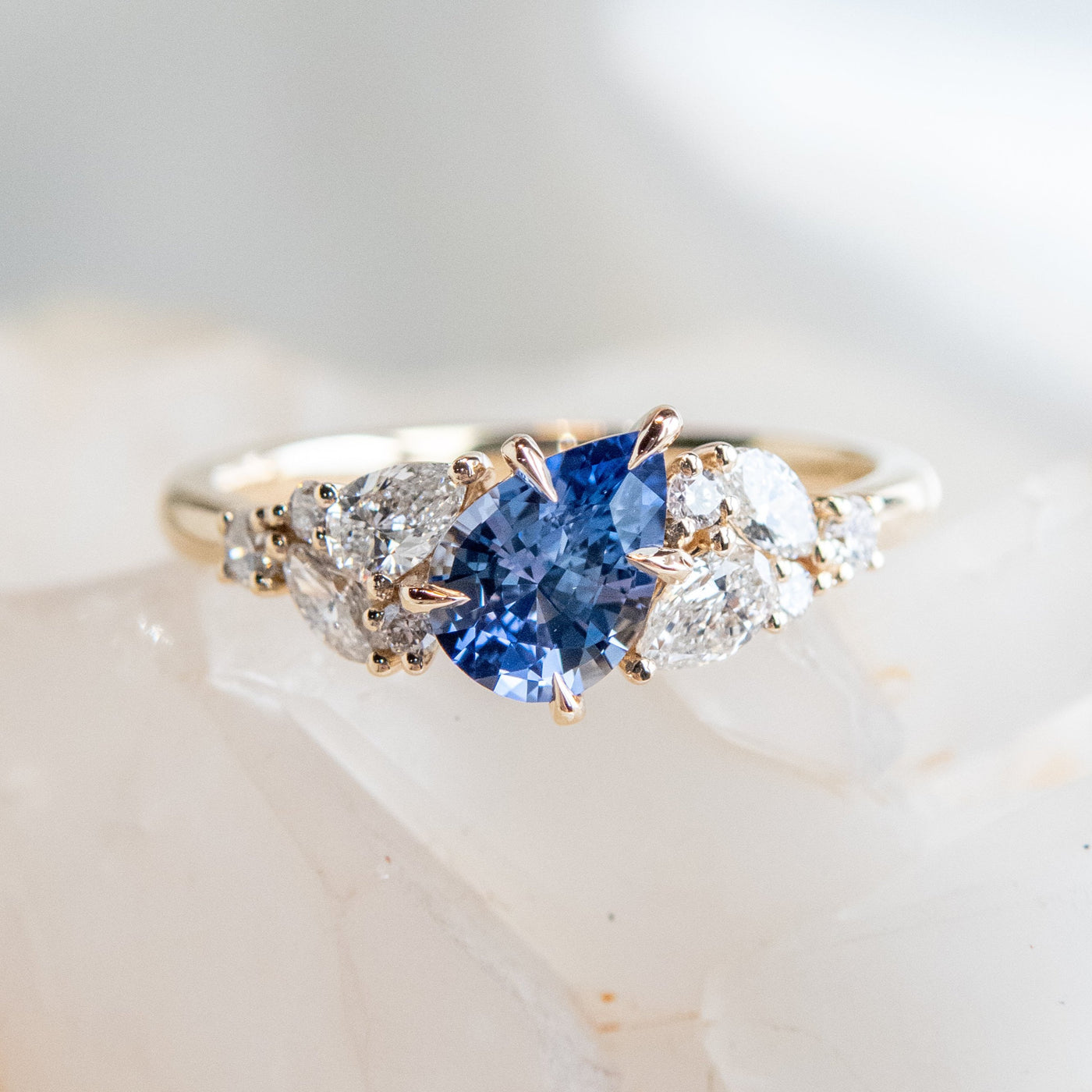 Blue Sapphire Diamond Cluster Ring