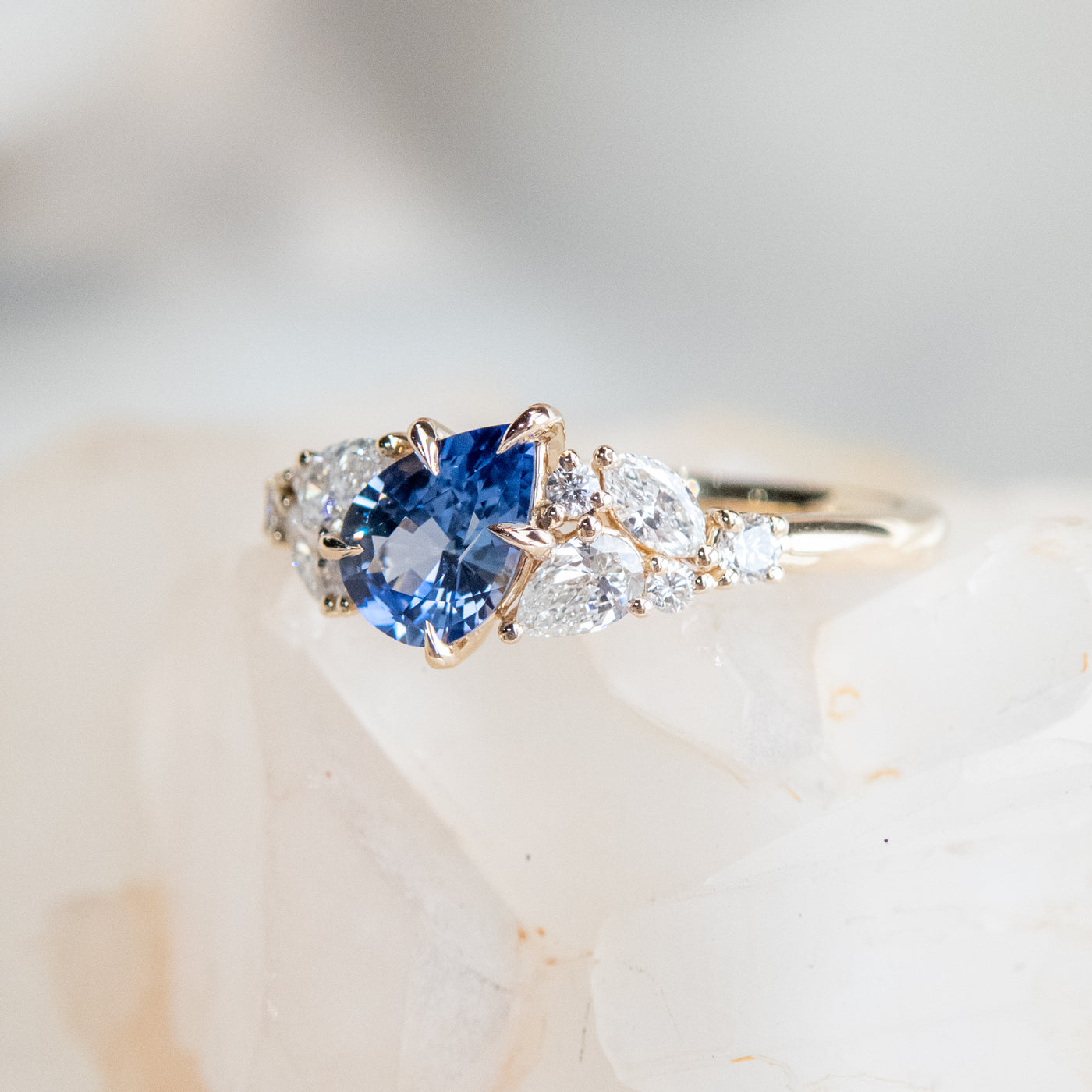 Blue Sapphire Diamond Cluster Ring