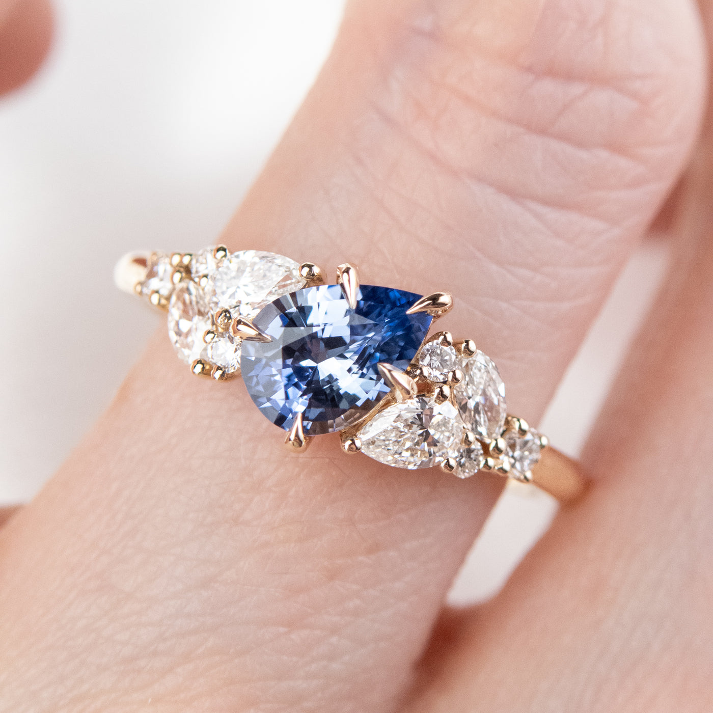 Blue Sapphire Diamond Cluster Ring