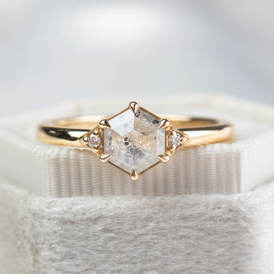 Hexagon Salt and Pepper Diamond Ring