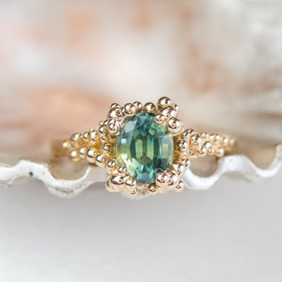 Bright Blue-Green Sapphire Baleal Ring