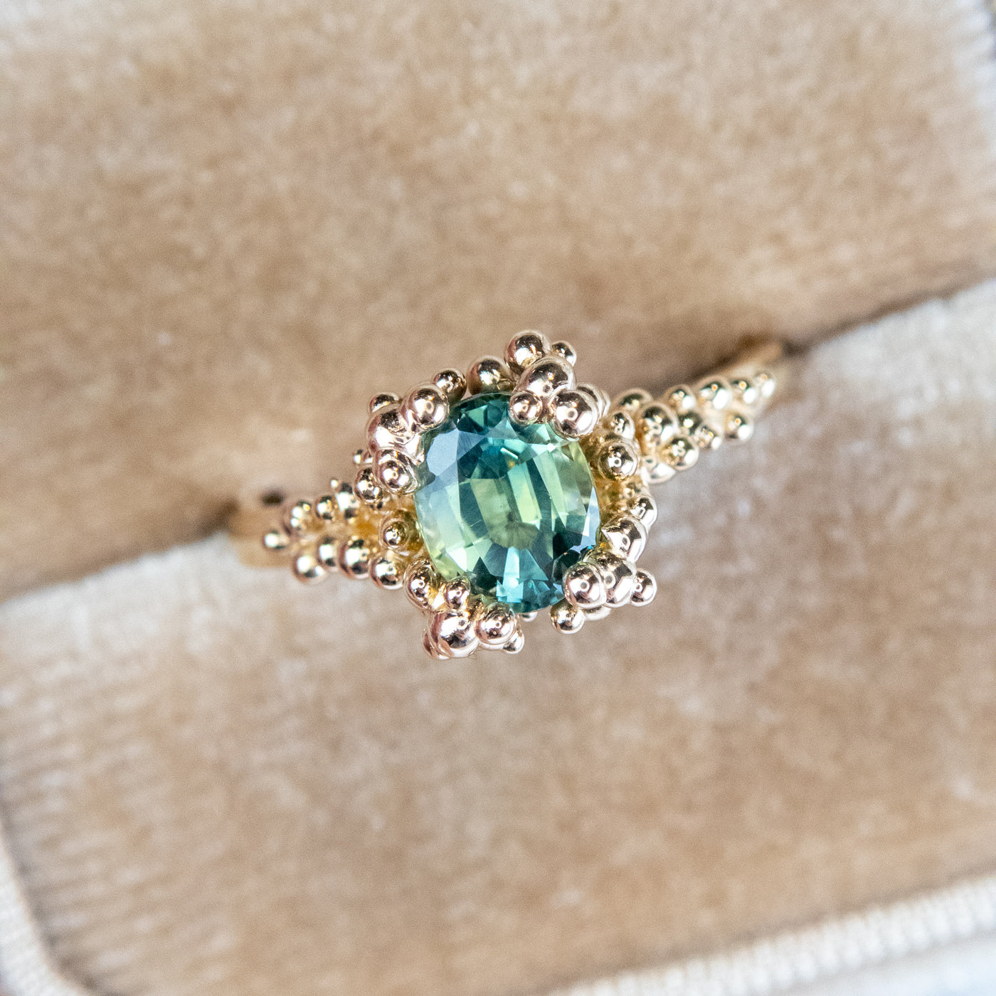 Bright Blue-Green Sapphire Baleal Ring