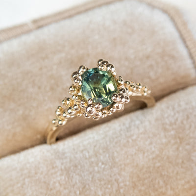 Bright Blue-Green Sapphire Baleal Ring