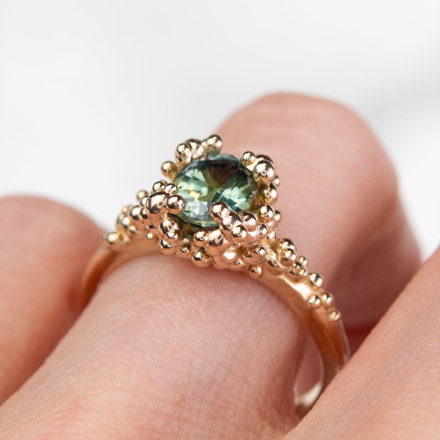 Bright Blue-Green Sapphire Baleal Ring