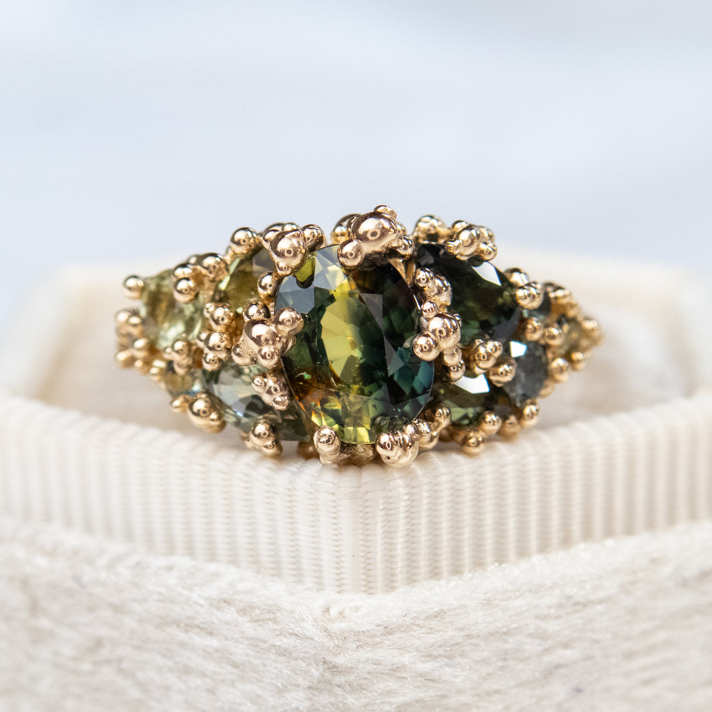 Green Parti Sapphire Baleal Cluster Ring