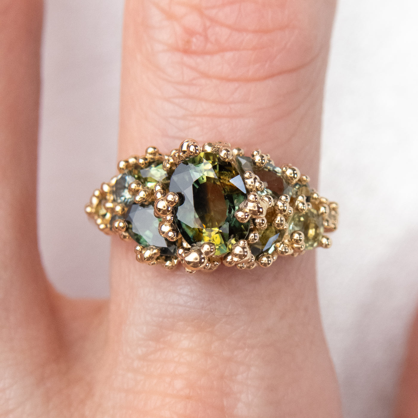 Green Parti Sapphire Baleal Cluster Ring