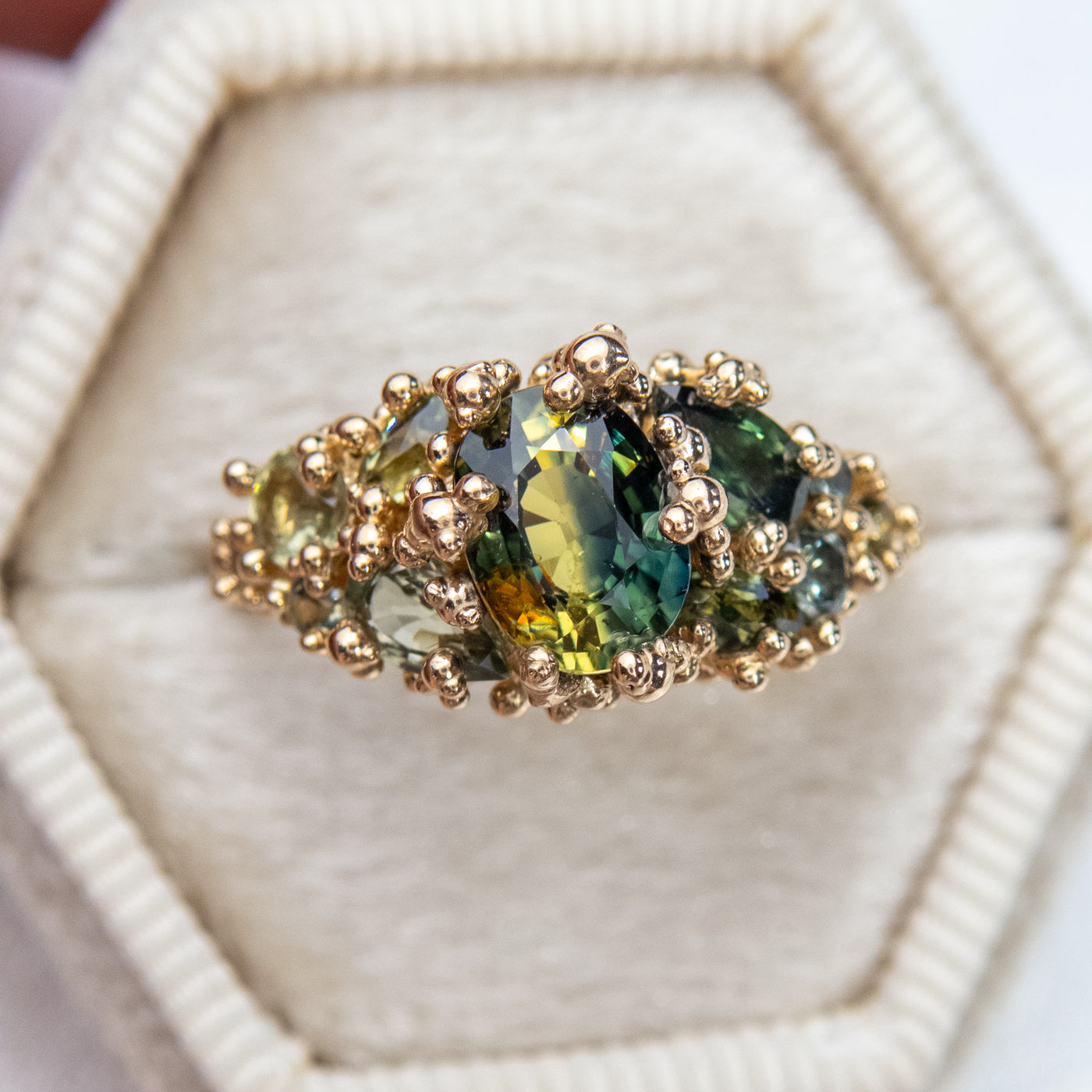 Green Parti Sapphire Baleal Cluster Ring