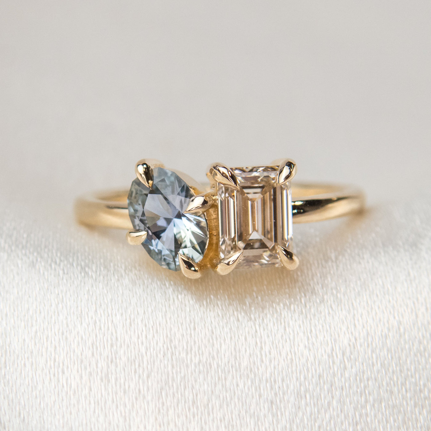 Toi et Moi Champagne Diamond and Blue Sapphire Ring