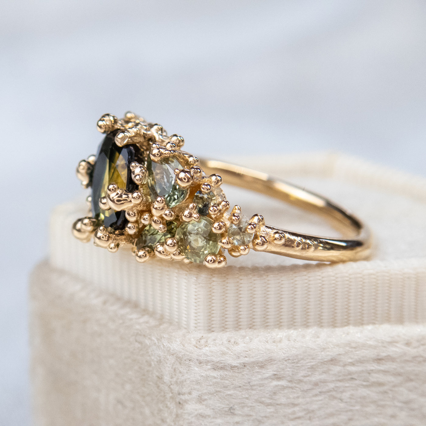 Green Parti Sapphire Baleal Cluster Ring