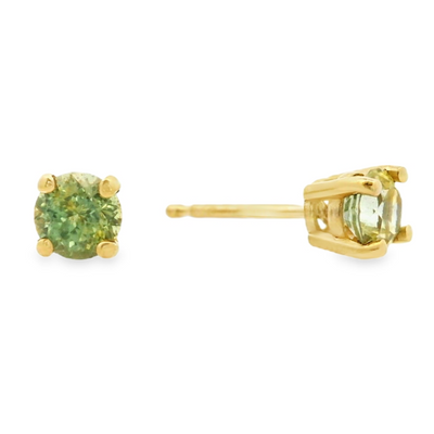 Light Green Montana Sapphire Studs in 4 claw yellow gold setting