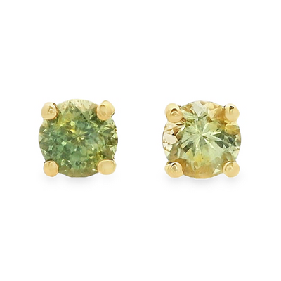 Light Green Montana Sapphire Studs in  claw yellow gold settings