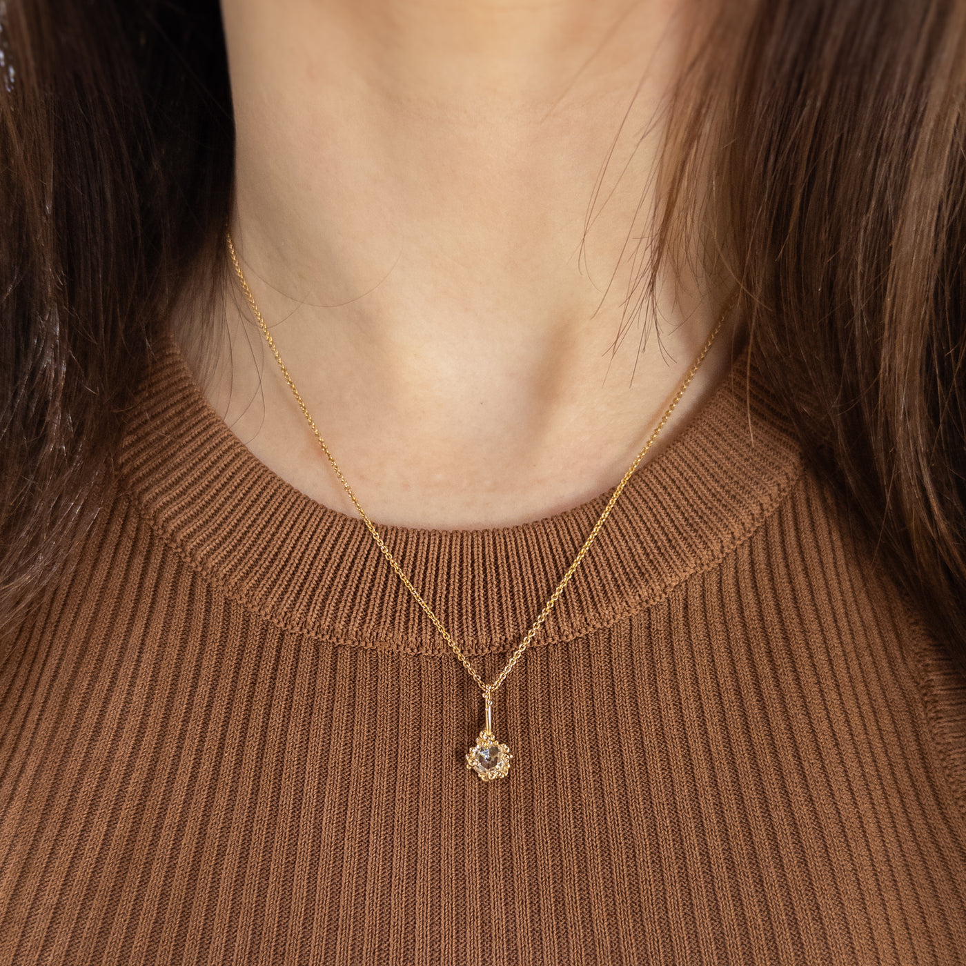 5mm Rosecut Moissanite Baleal Pendant