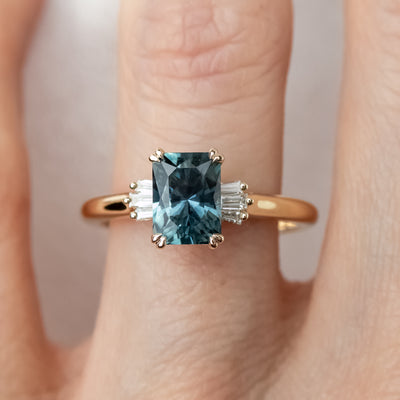 Sandra Teal Radiant Sapphire & Diamond Ring