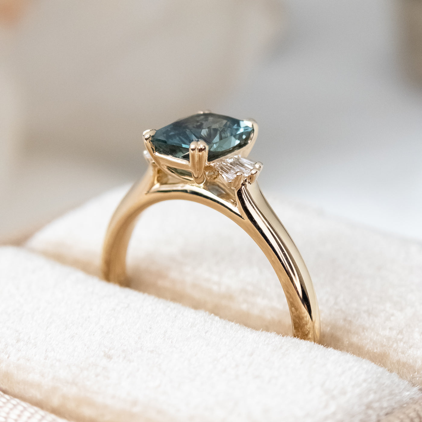 Sandra Teal Radiant Sapphire & Diamond Ring