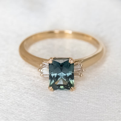 Sandra Teal Radiant Sapphire & Diamond Ring