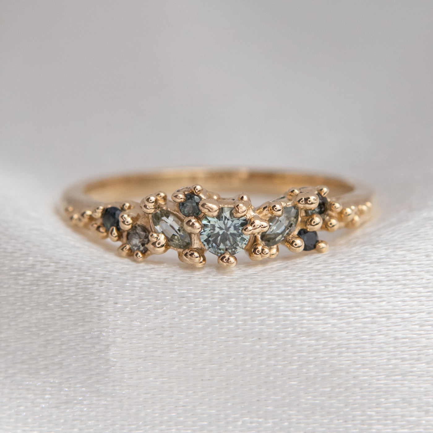 Mini Teal Sapphire Baleal Cluster Ring