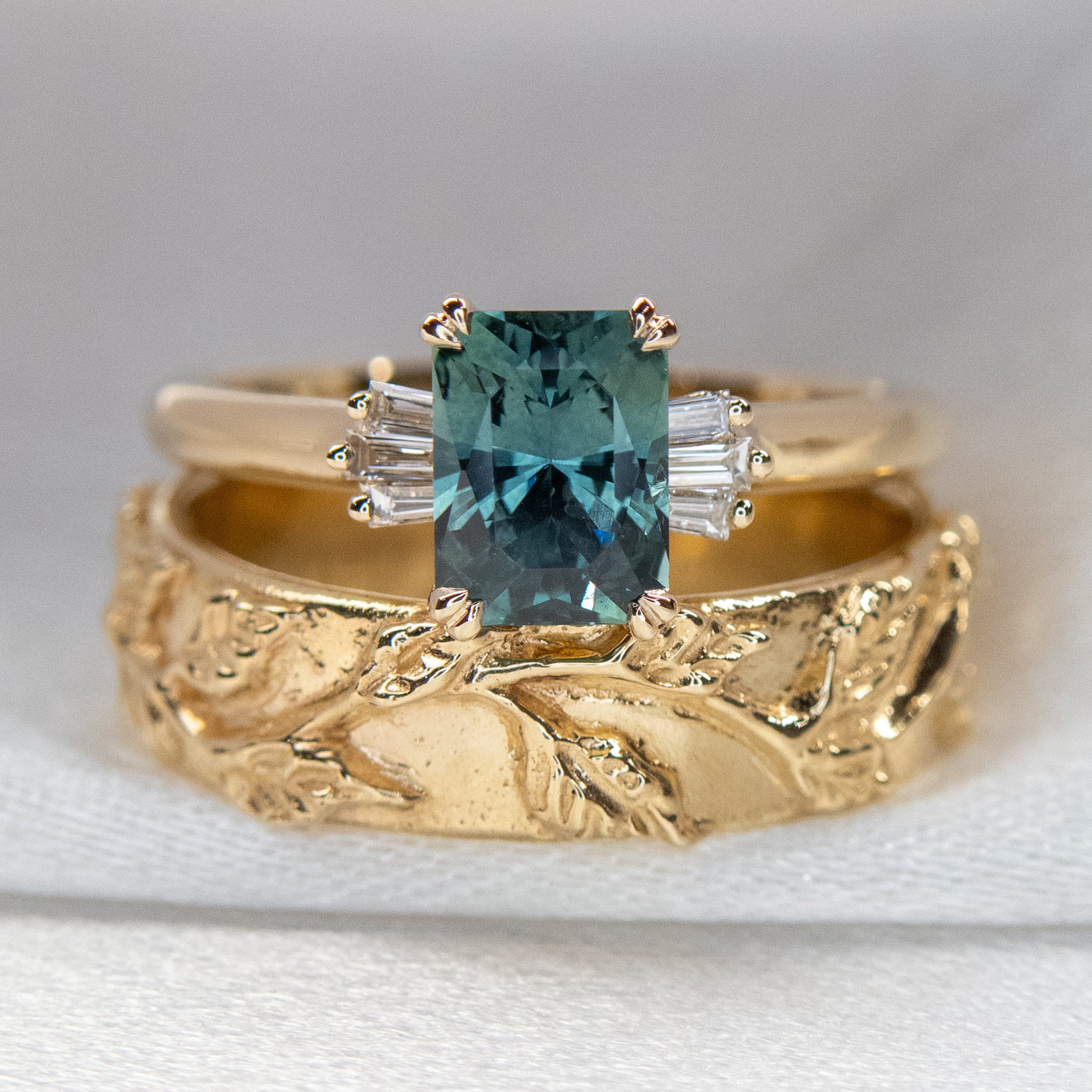 Sandra Teal Radiant Sapphire & Diamond Ring